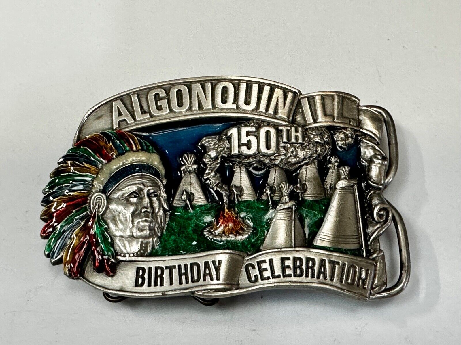 Algonquin Illinois 150th Birthday Celebration Vintage Belt Buckle or Freestand