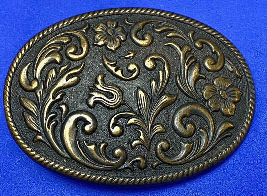 Vintage Dark Western flower swirl Oval Cowgirls belt buckle