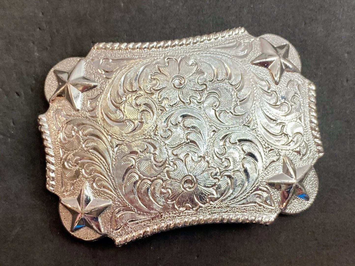 Vantage Taiwan made western rectangular belt buckle with flower star swirl