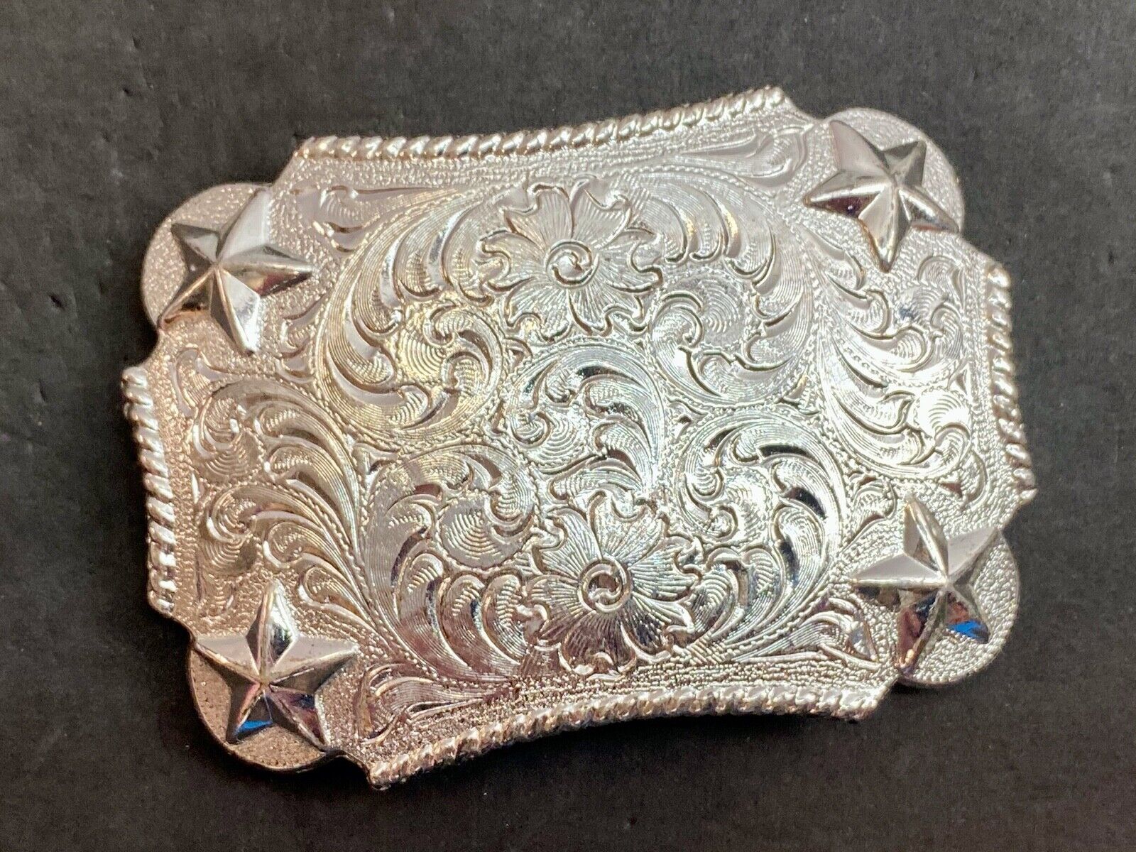 Vantage Taiwan made western rectangular belt buckle with flower star swirl