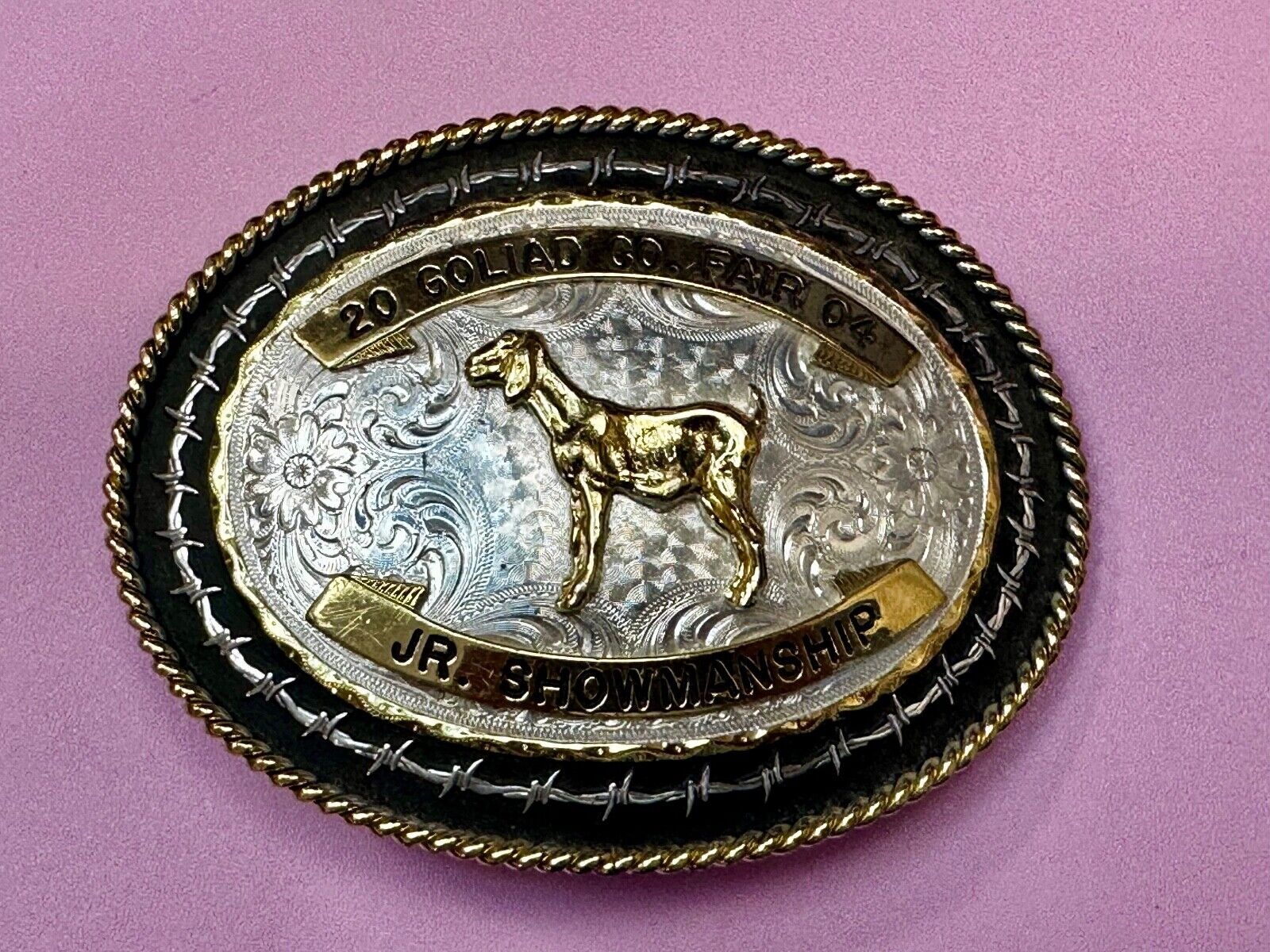 04 Goliad Co Fair Jr Showmanship Trophy Montana Silversmiths Numbed Belt Buckle