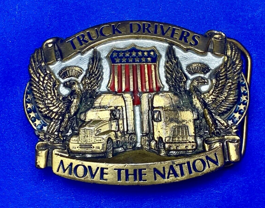 Truck Drivers Move the Nation Vtg. 1987  Belt Buckle Long Nose Flat Nose Cabover