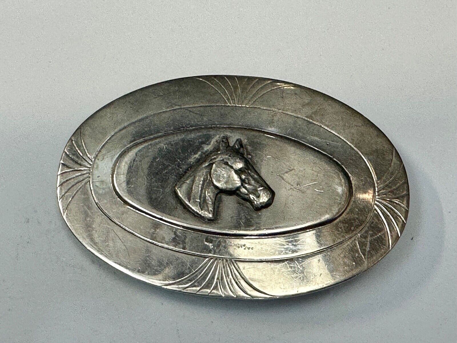 Vintage Horse Head Nickel Silver Oval Belt Buckle by The LynTone Company