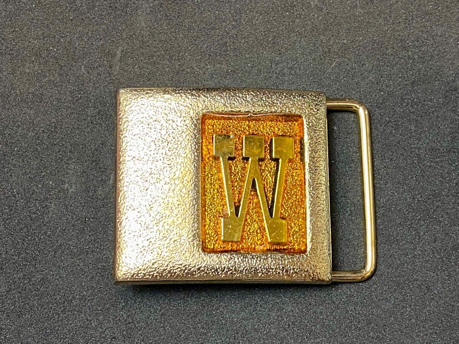 Vintage Lee Belt Buckle Monogrammed W Initial Letter Goldtone NY USA 1970s