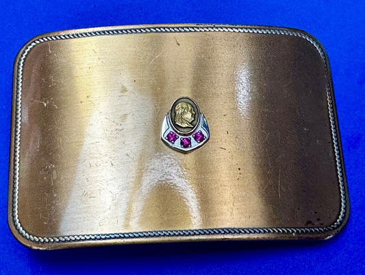 Vintage 10K Gold Benjamin Ben Franklin Centerpiece Belt Buckle with 3 ruby's
