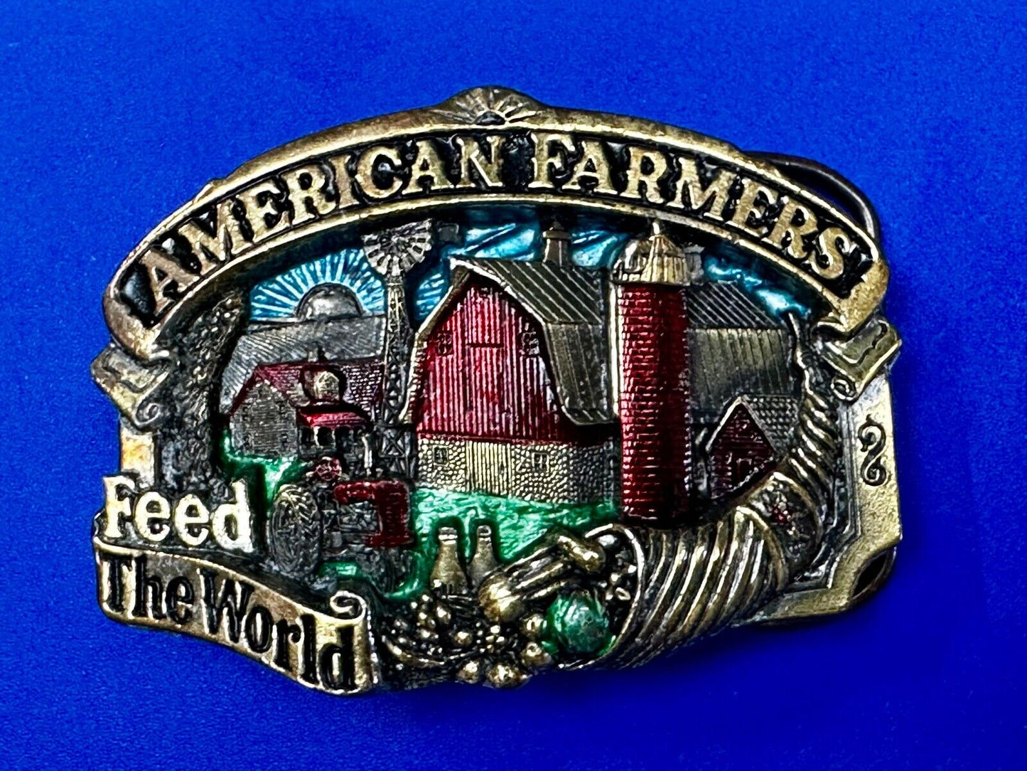 American farmers feed the world Vintage 1984 The Great American Belt Buckle Co