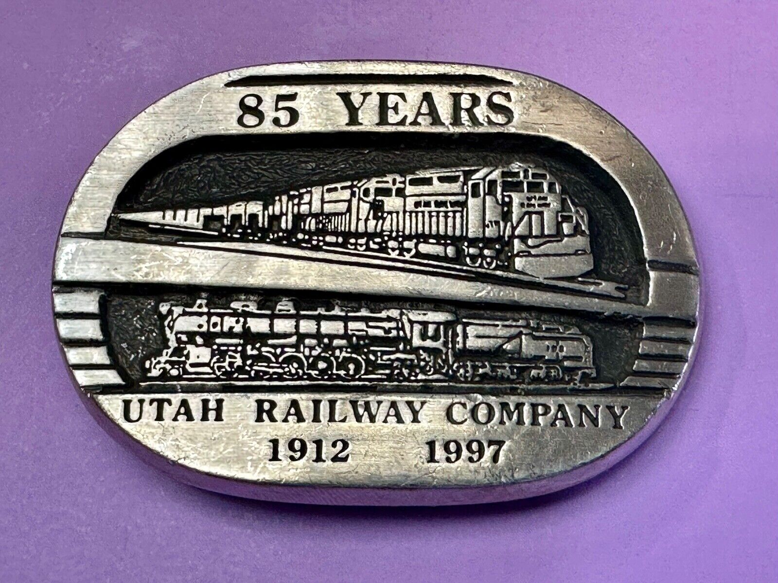 Utah Railway Co Vtg Train Railroad 85 Years - Gary Prazen Sculpture Belt Buckle