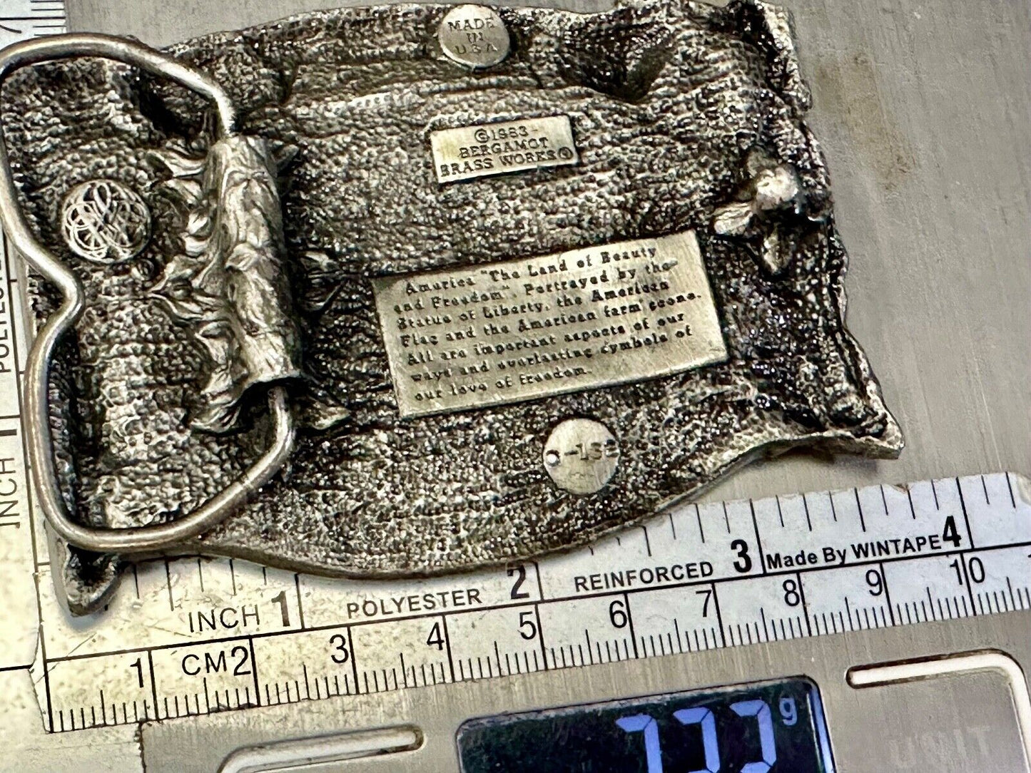America the beautiful Patriotic United States Vintage 1983 Bergamot belt buckle