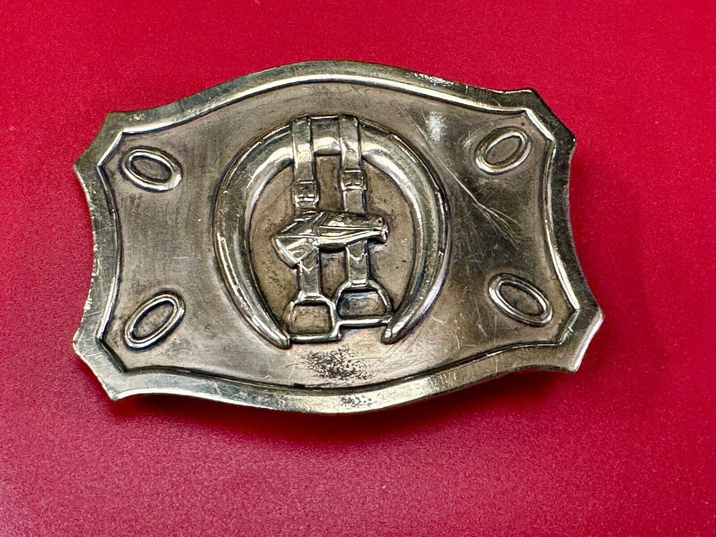 Vintage horse, head &  stirrups western lucky horseshoe belt buckle
