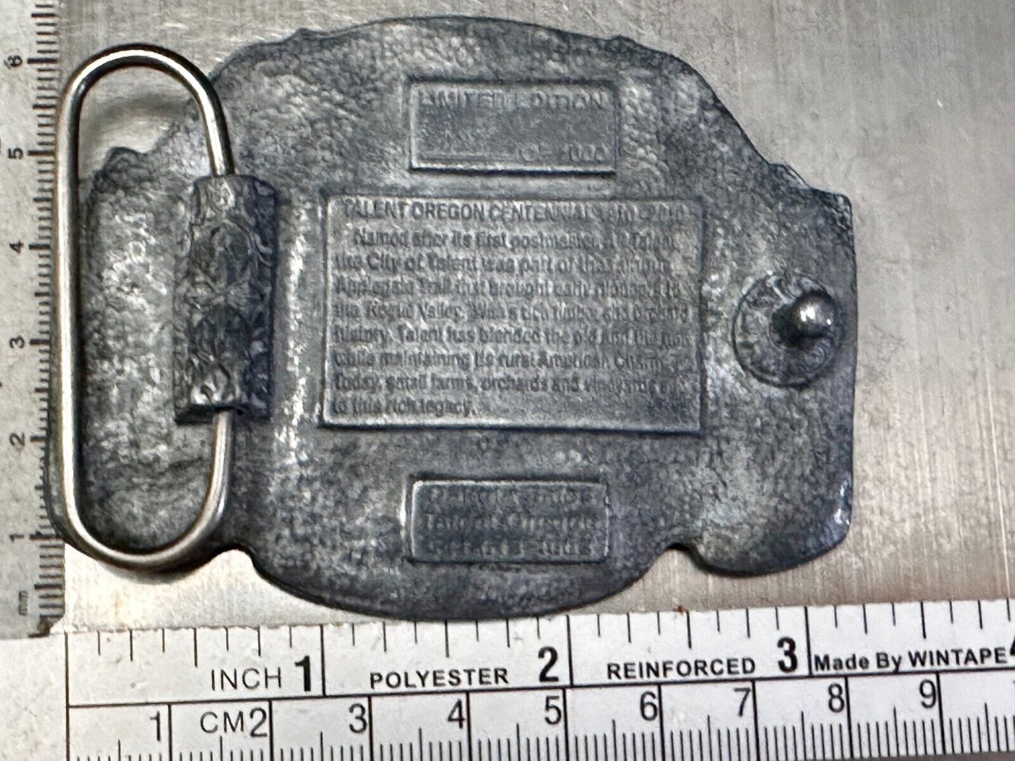 Talent Oregon Centennial Celebration 1910-2010 Commemorative Belt Buckle