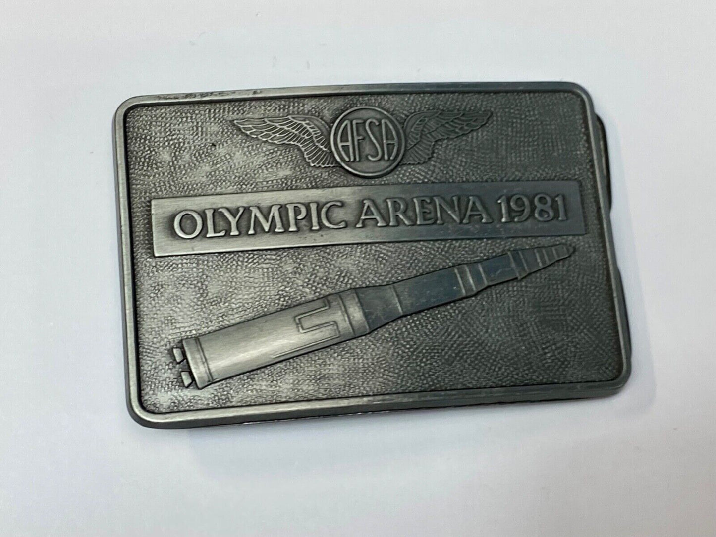 Air Force Sergeants Assn AFSA  1981 OLYMPIC ARENA space rocket Belt Buckle