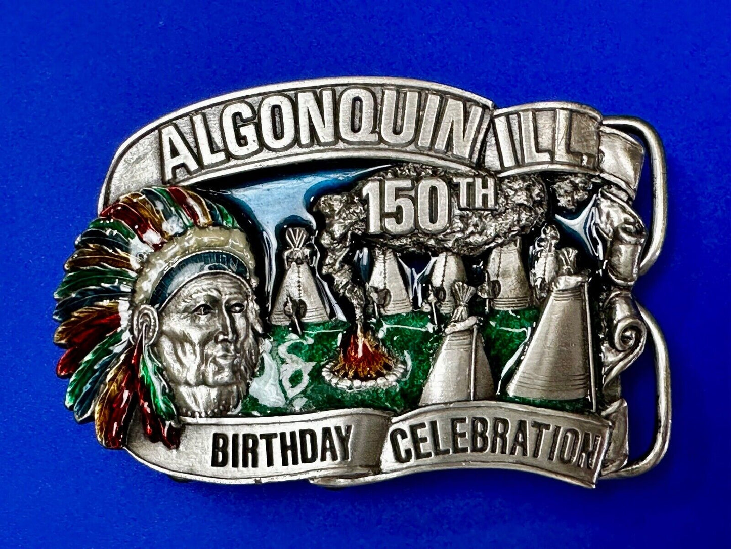 Algonquin Illinois 150th Birthday Celebration Vintage Belt Buckle or Freestand