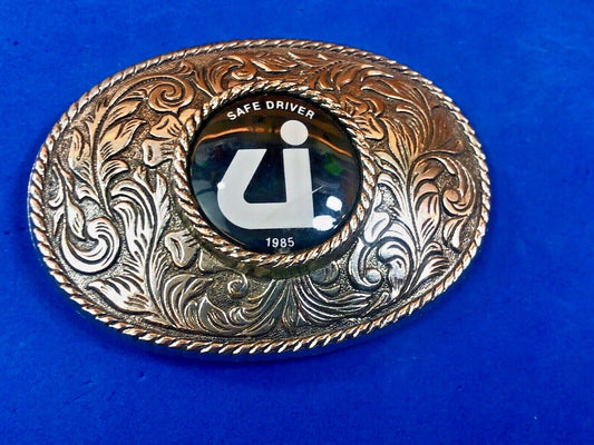 Vintage 1985 Safe Driver Award Silver Tone Western  Centerpiece Belt Buckle 