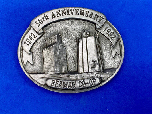 Beaman Co-Op 50Th Anniversary Iowa Feed Grain Farming Agriculture Belt Buckle 