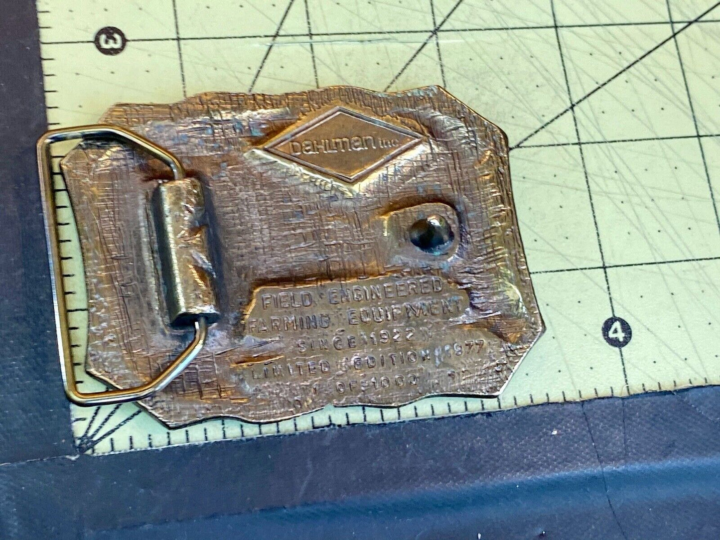 50 Years On Soil - Dahlman Belt Buckle - Field Engineered Farming Equipment 