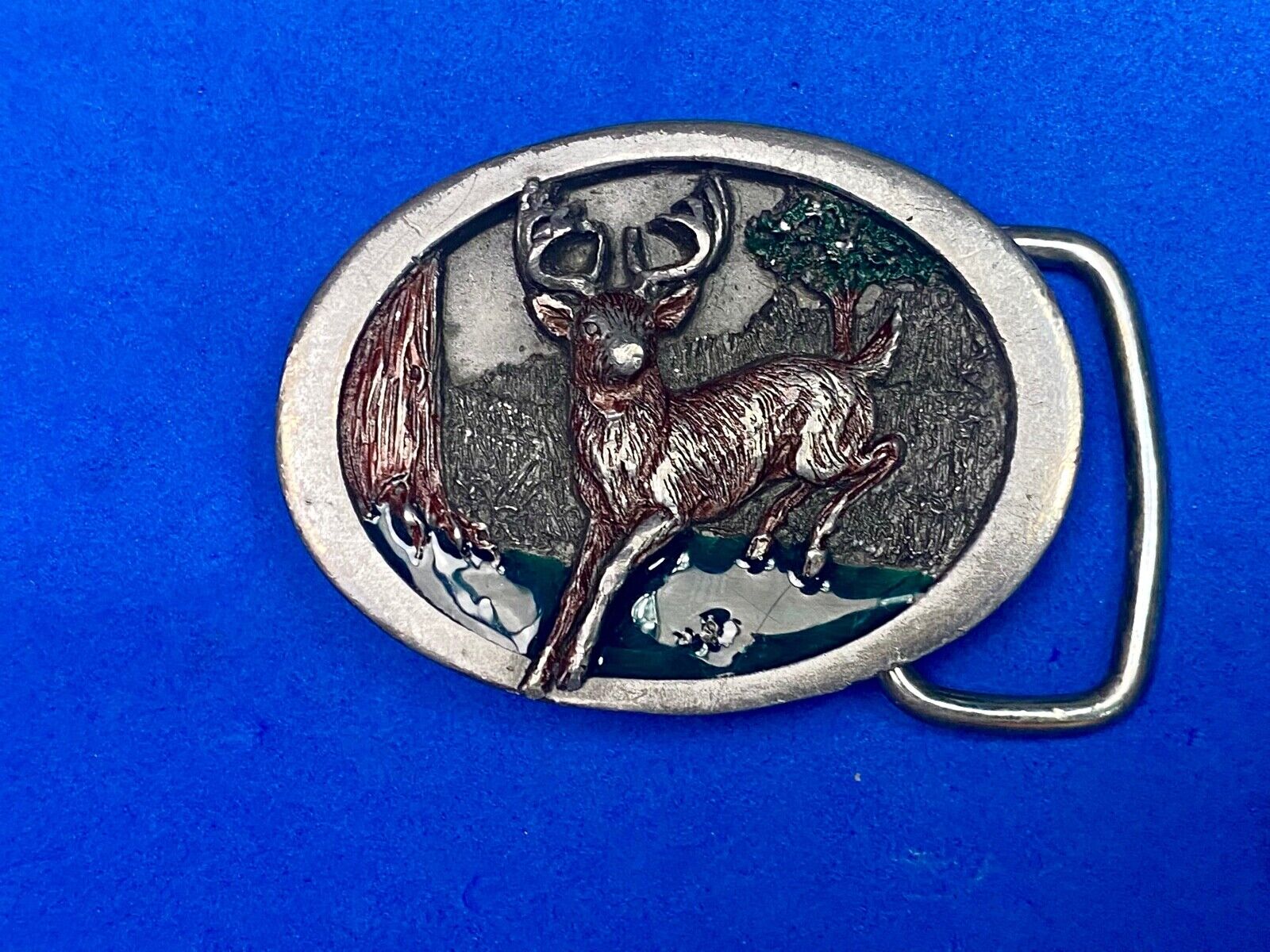 Vintage 1986 Deer In Nature C&J Inc Pewter Hunters Belt Buckle Cj1814