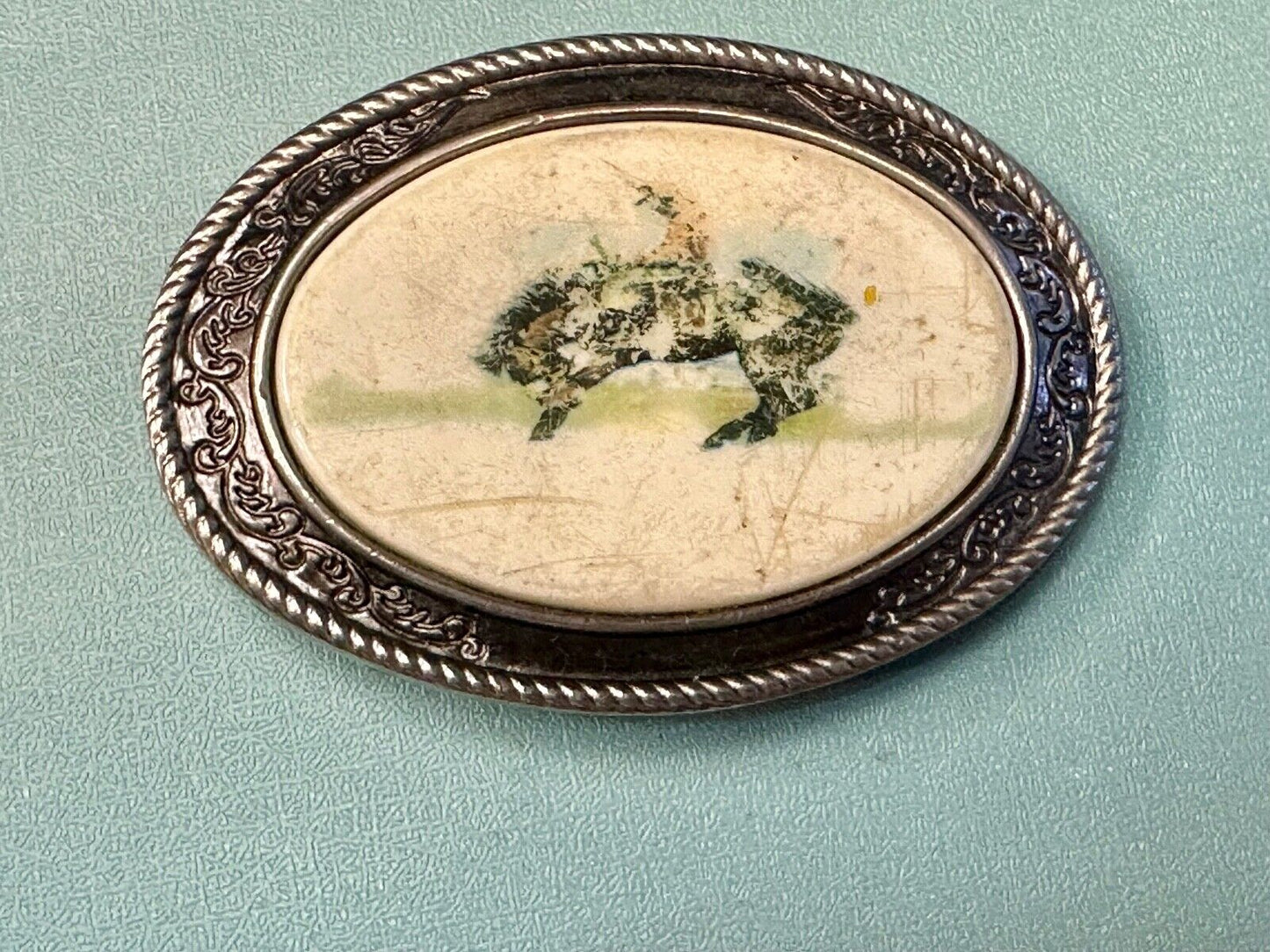 Used Faded End of the Trail picture Belt Buckle to restore of re-purpose