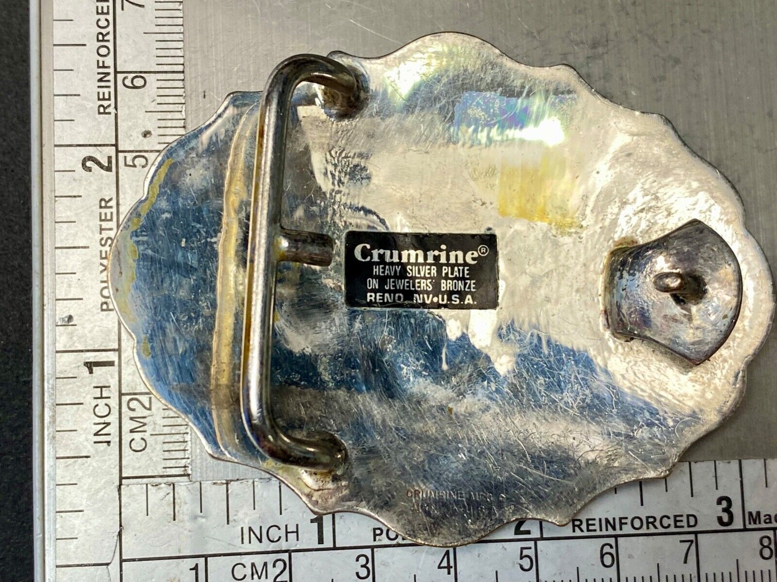 Vintage Crumrine Two tone Hunting American Bald Eagle in Flight belt buckle