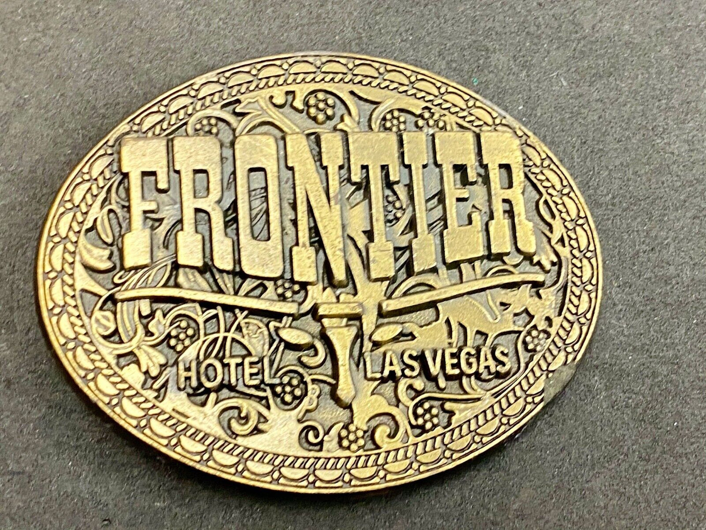 Vintage Frontier Hotel casino Las Vegas belt buckle - Western long horn 