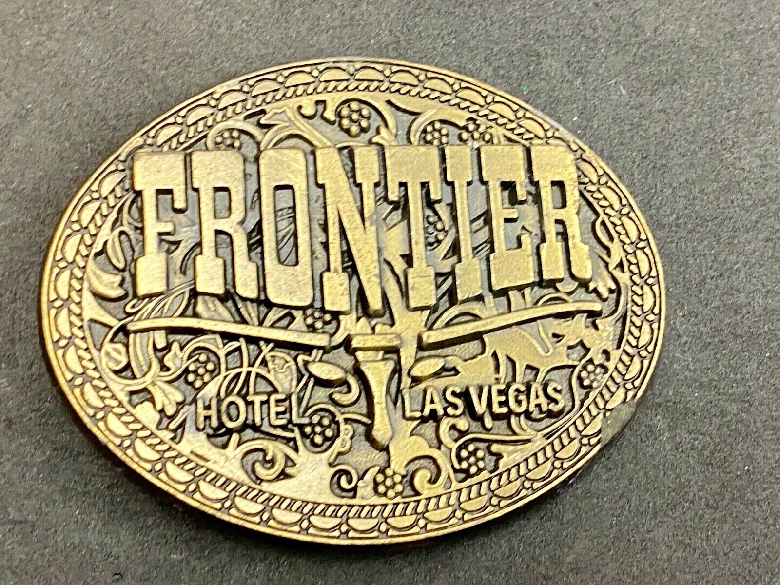 Vintage Frontier Hotel casino Las Vegas belt buckle - Western long horn 