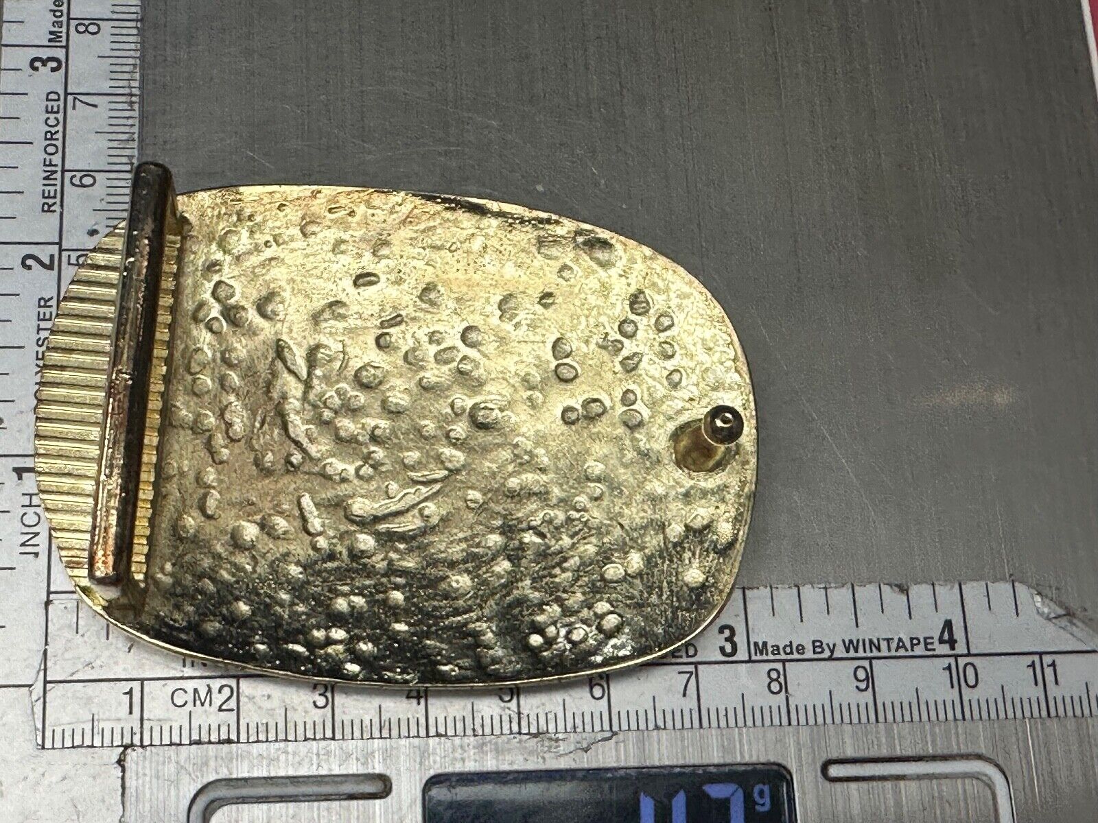 Vintage Hammered Brass Tone artisan Belt Buckle