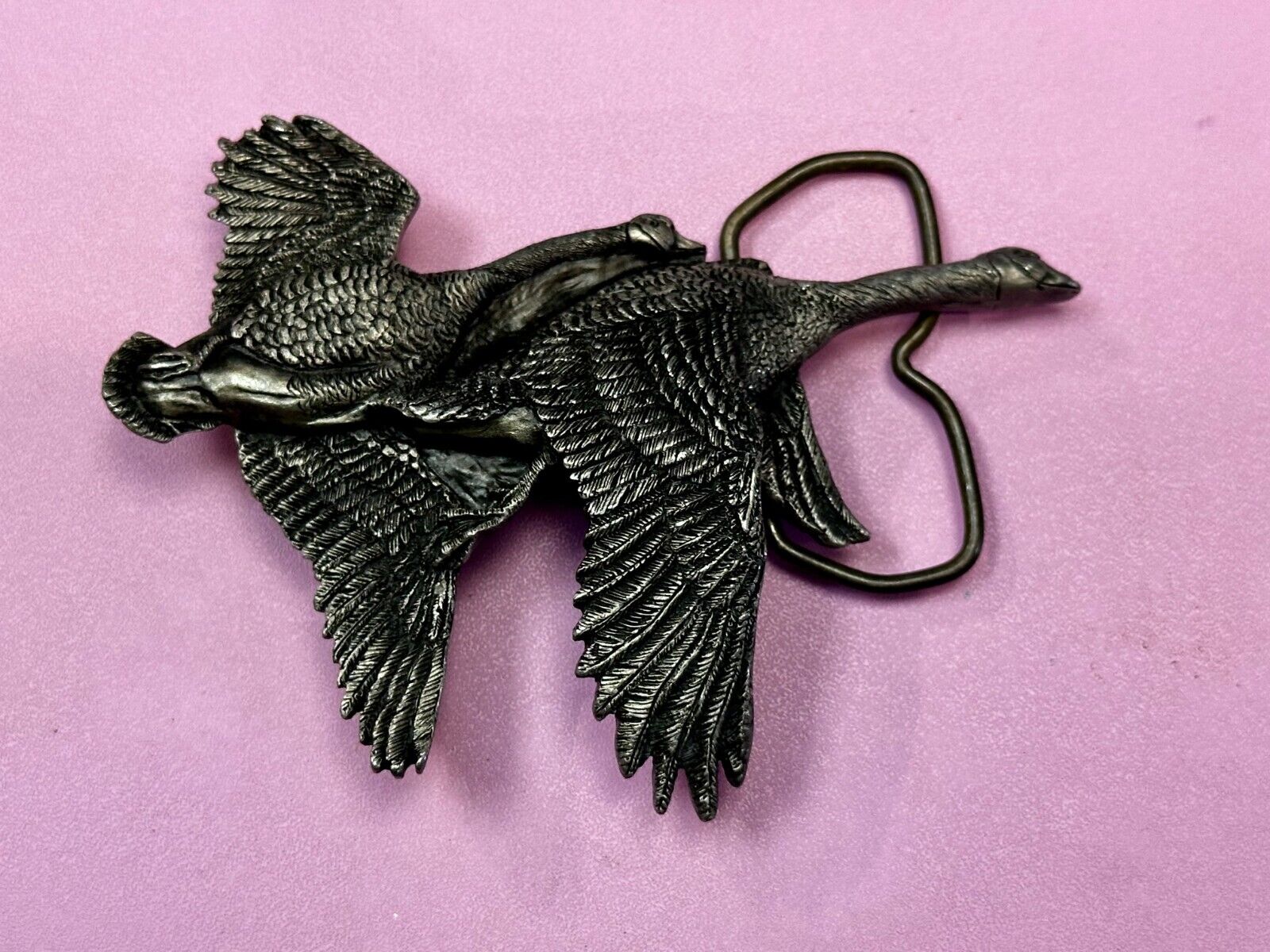 Two Flying Ducks Vintage 1970 Vinegarroon Foundries Cutout Pewter Belt Buckle