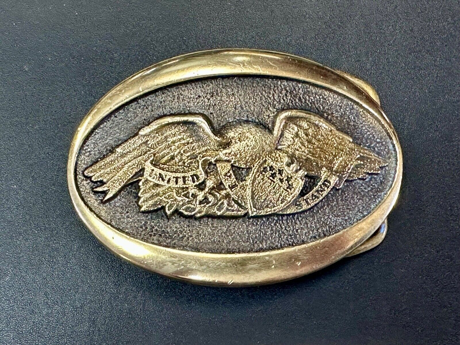 United We Stand Patriotic America USA pride - vintage Heritage Mint belt buckle