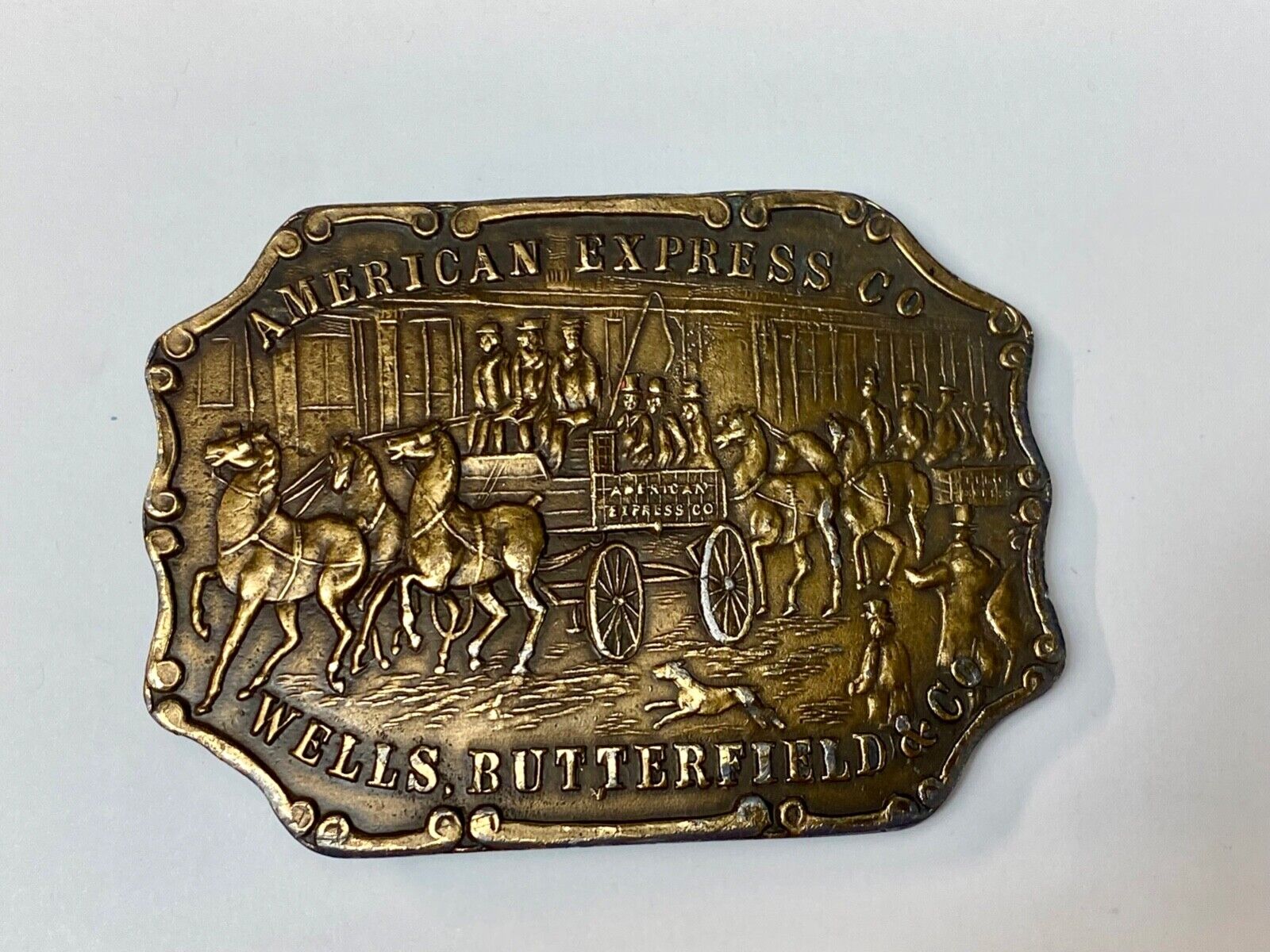 American Express Wells Butterfield Bergamot Brass Belt Buckle Horse and Buggy