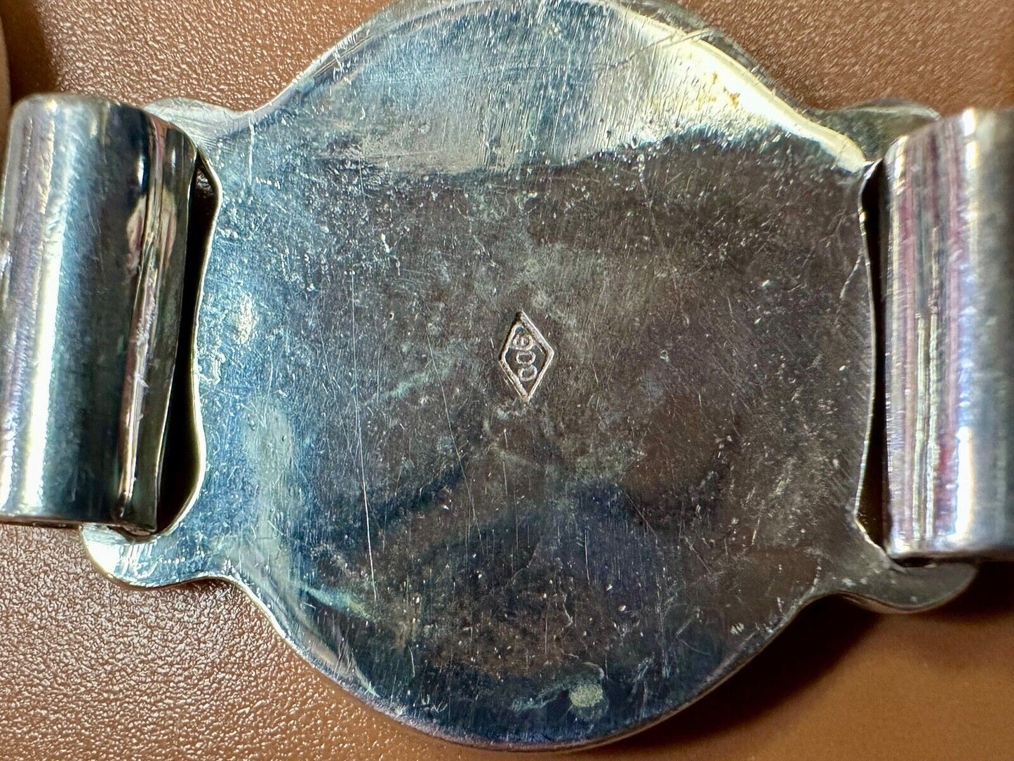 Antique 900 Silver three piece 5" wide southwest concho pattern belt buckle