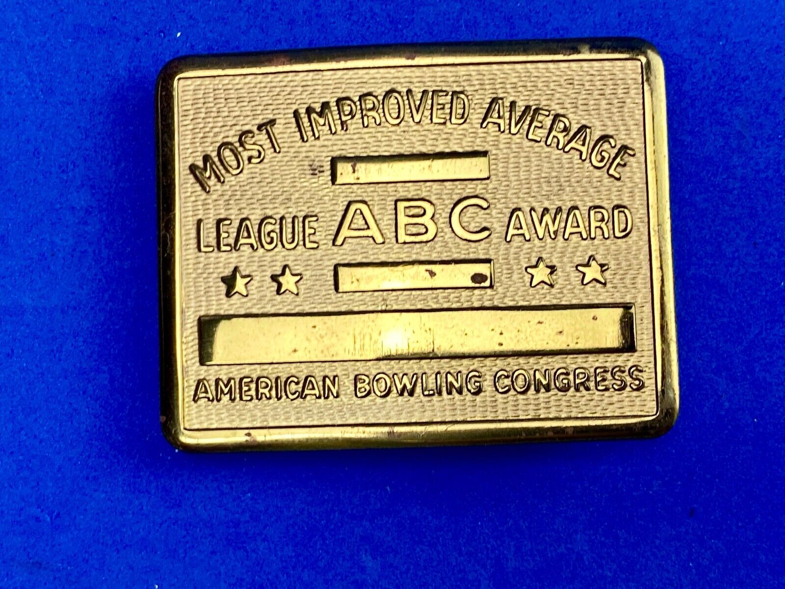 Vintage ABC American Bowling Congress League Award gold tone belt buckle