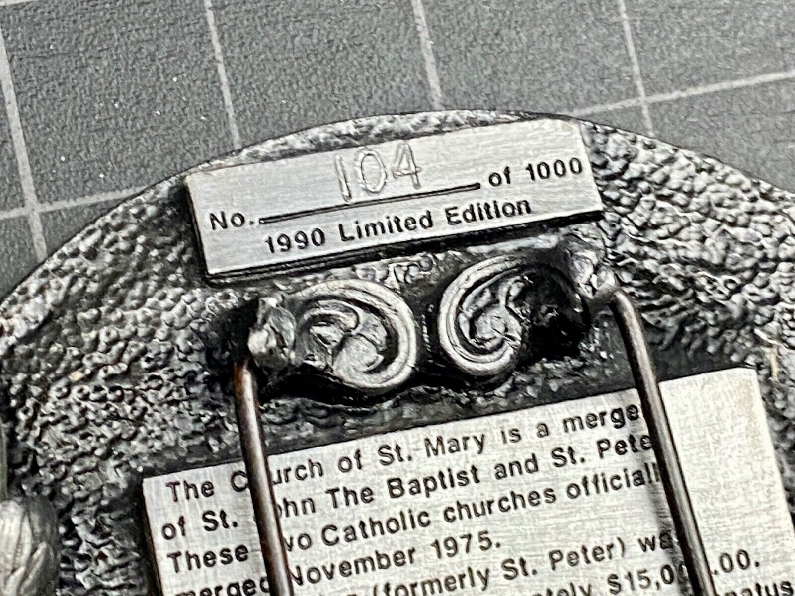 Vintage 1990 - Founder’s Days Caledonia MN belt buckle -  Church of St Mary 