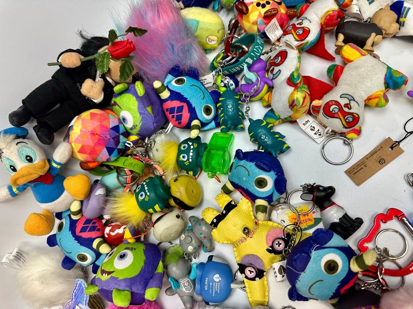 Around 75 plush doll Keychains Resale Bulk Lot, Junk Drawer Grab Bag