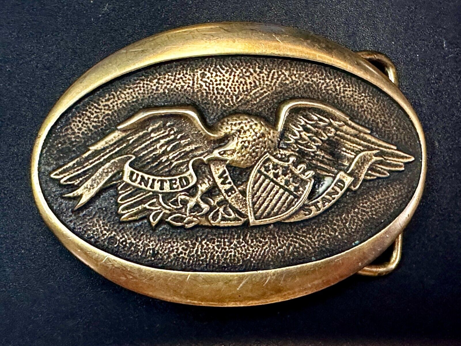 United We Stand - Patriotic American Eagle 1976 Heritage Mint Brass Belt Buckle