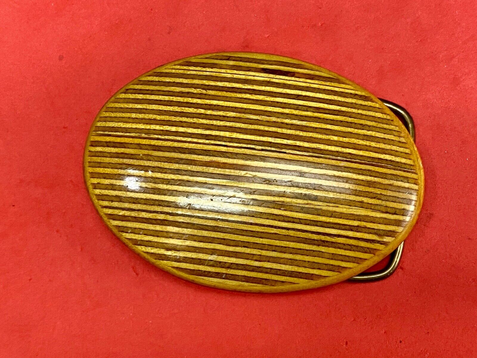 Vintage artisan Laminate top plywood belt buckle 