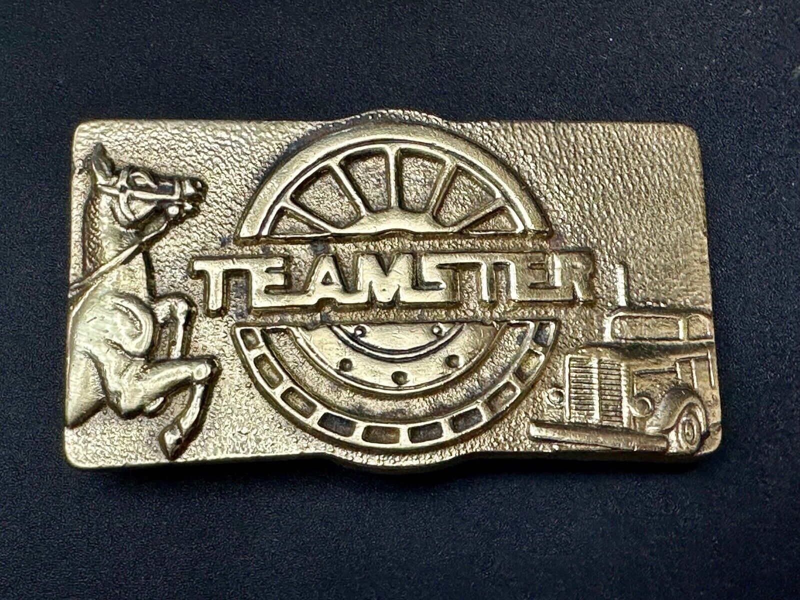 Teamster Union Vintage Solid Brass Belt Buckle  Horse Truckers