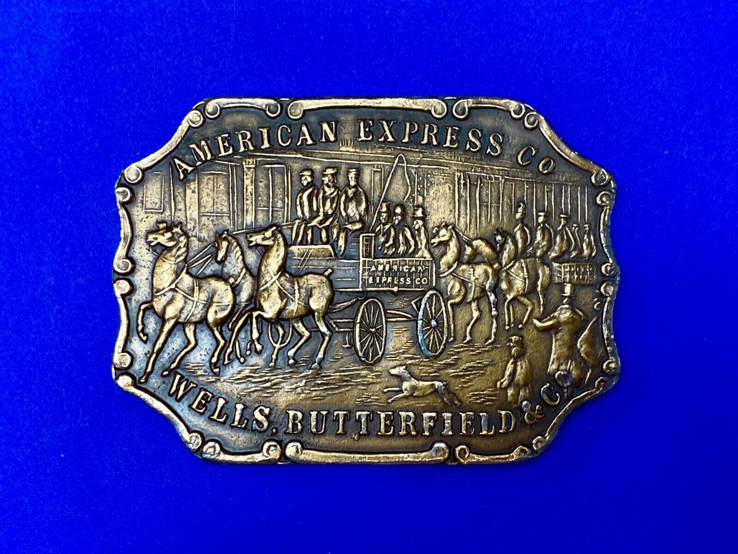 American Express Wells Butterfield Bergamot Brass Belt Buckle Horse and Buggy