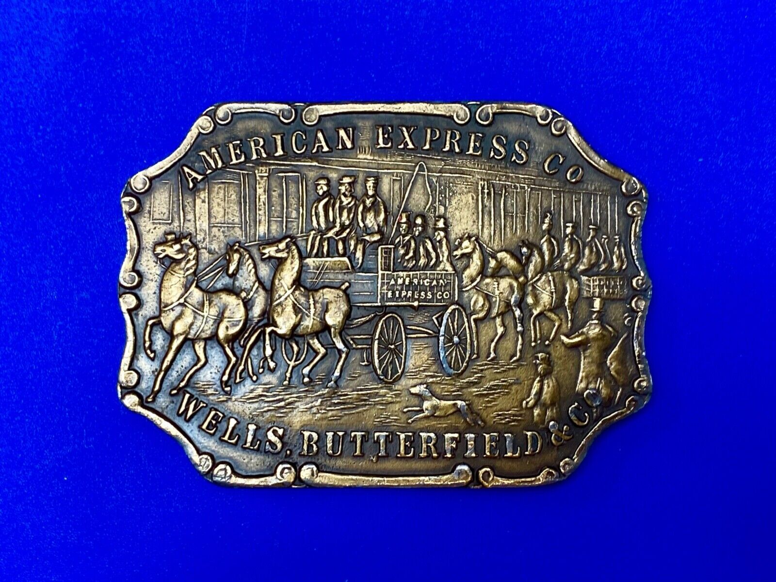 American Express Wells Butterfield Bergamot Brass Belt Buckle Horse and Buggy