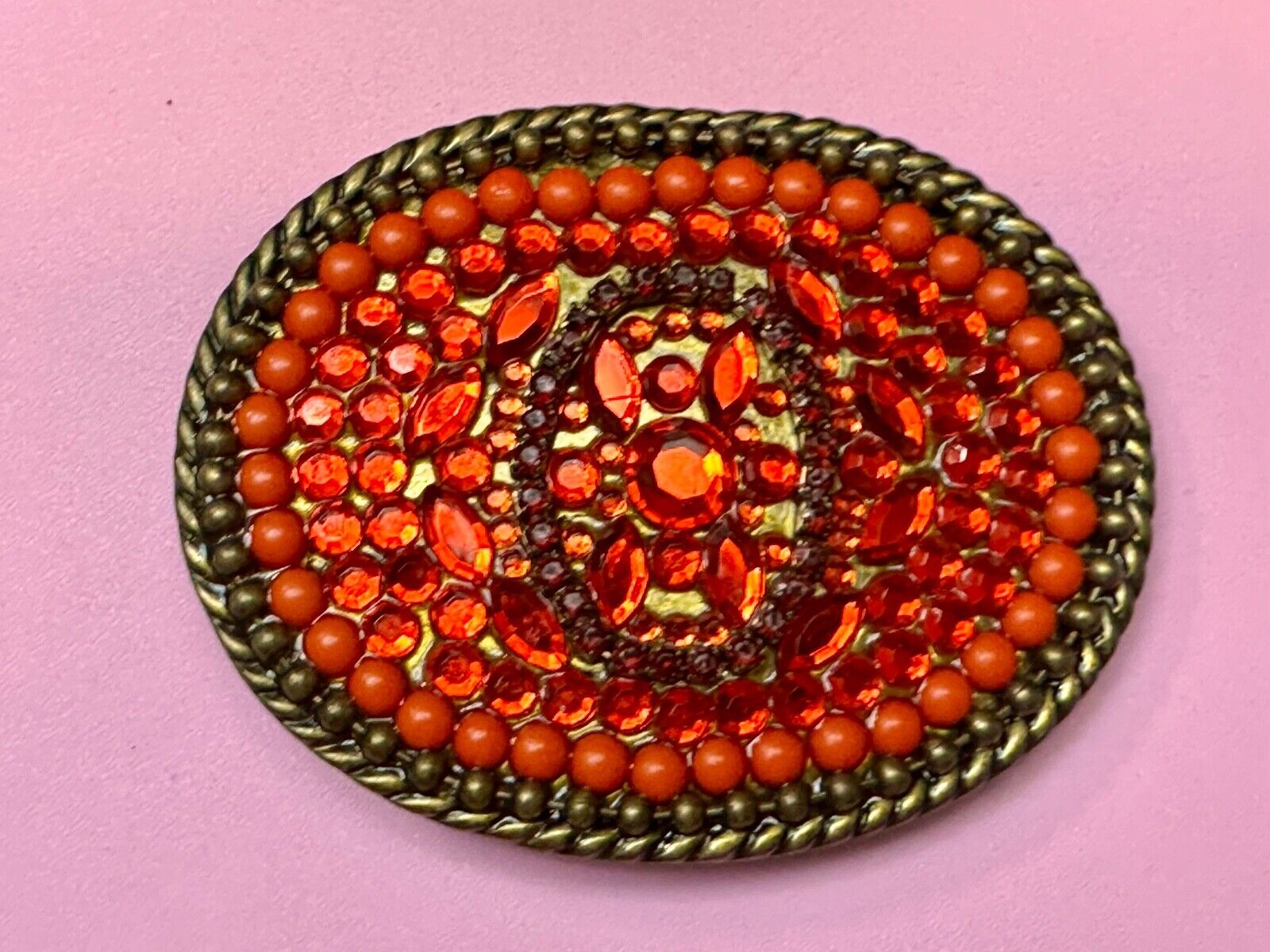 Unique Shades of Red - Mixed Materials oval outlined Belt Buckle