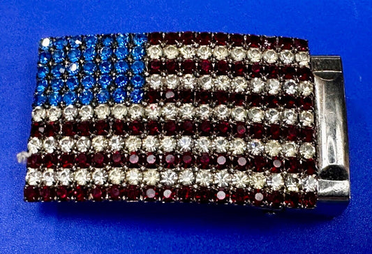 United States of America USA Flag Red Blue White Rhinestone Covered Belt Buckle