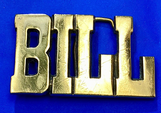 Bill - Name in Cutout block letters solid brass belt buckle by Sector Brass