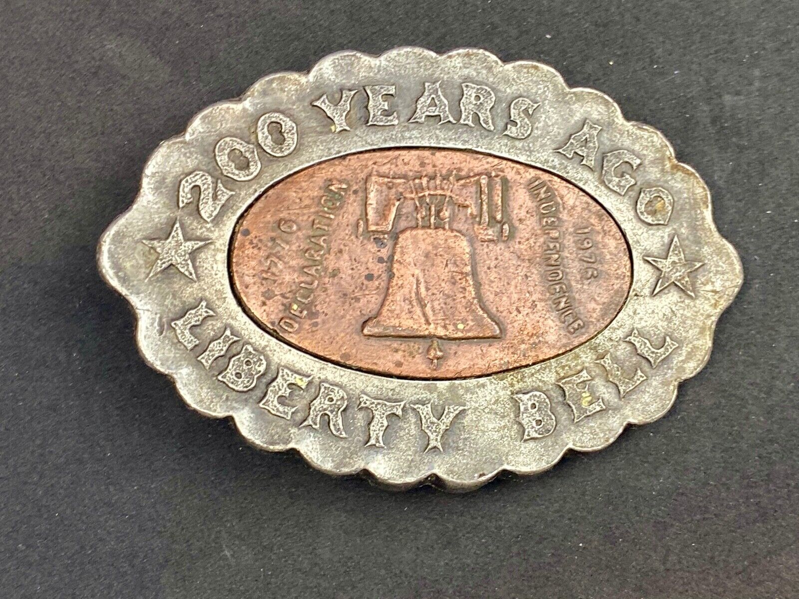 VINTAGE 200 Years Ago Liberty Bell Belt Buckle Bergamot Y-37