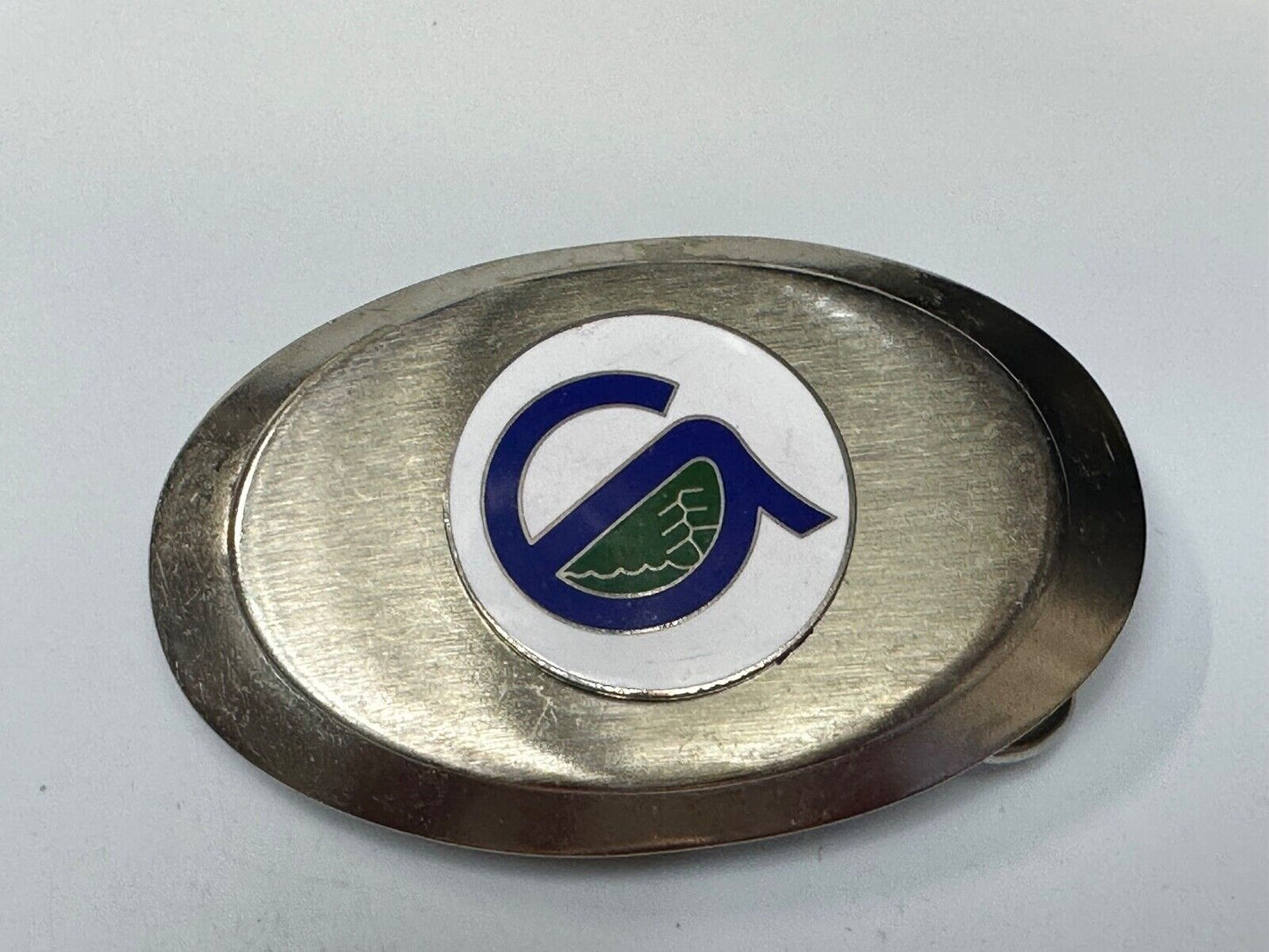 Unknown to me!  Company Sign Logo Vintage Oval Silver Tone Belt Buckle