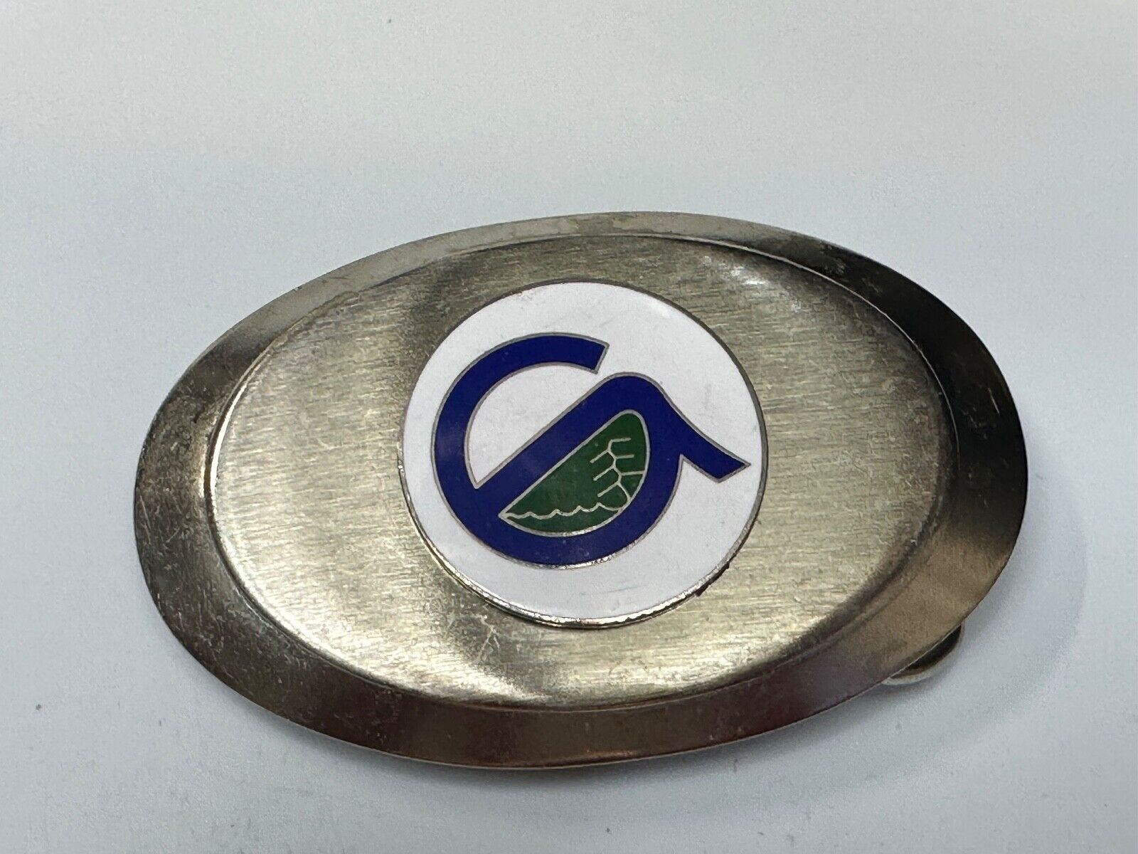 Unknown to me!  Company Sign Logo Vintage Oval Silver Tone Belt Buckle