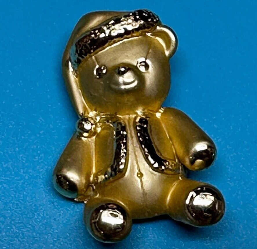 Adorable Teddy Bear Gold Tone Vintage Brooch Pin Signed by.AJC