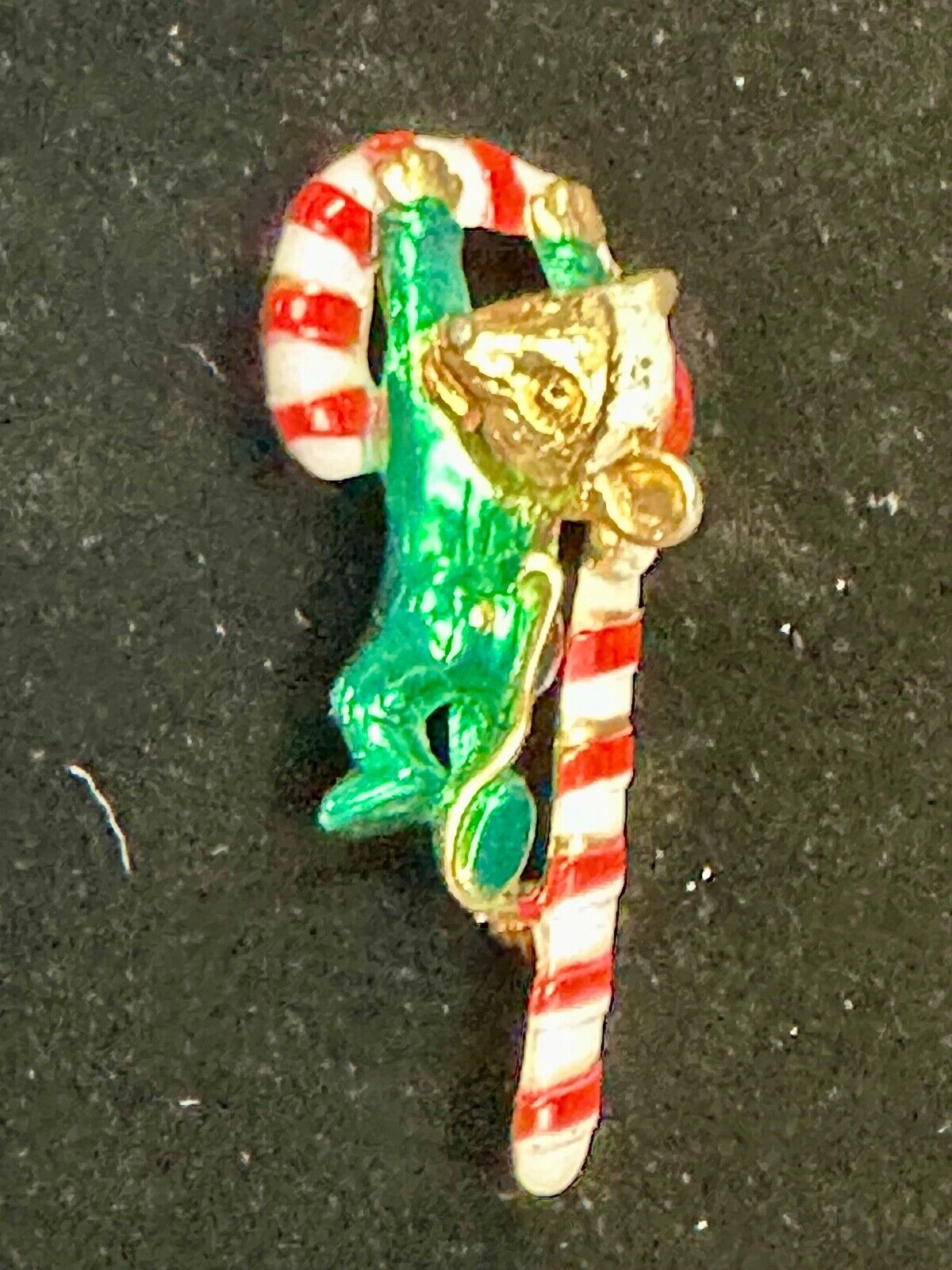 AJC signed MOUSE on Candy Cane Holliday Pin /  Brooch