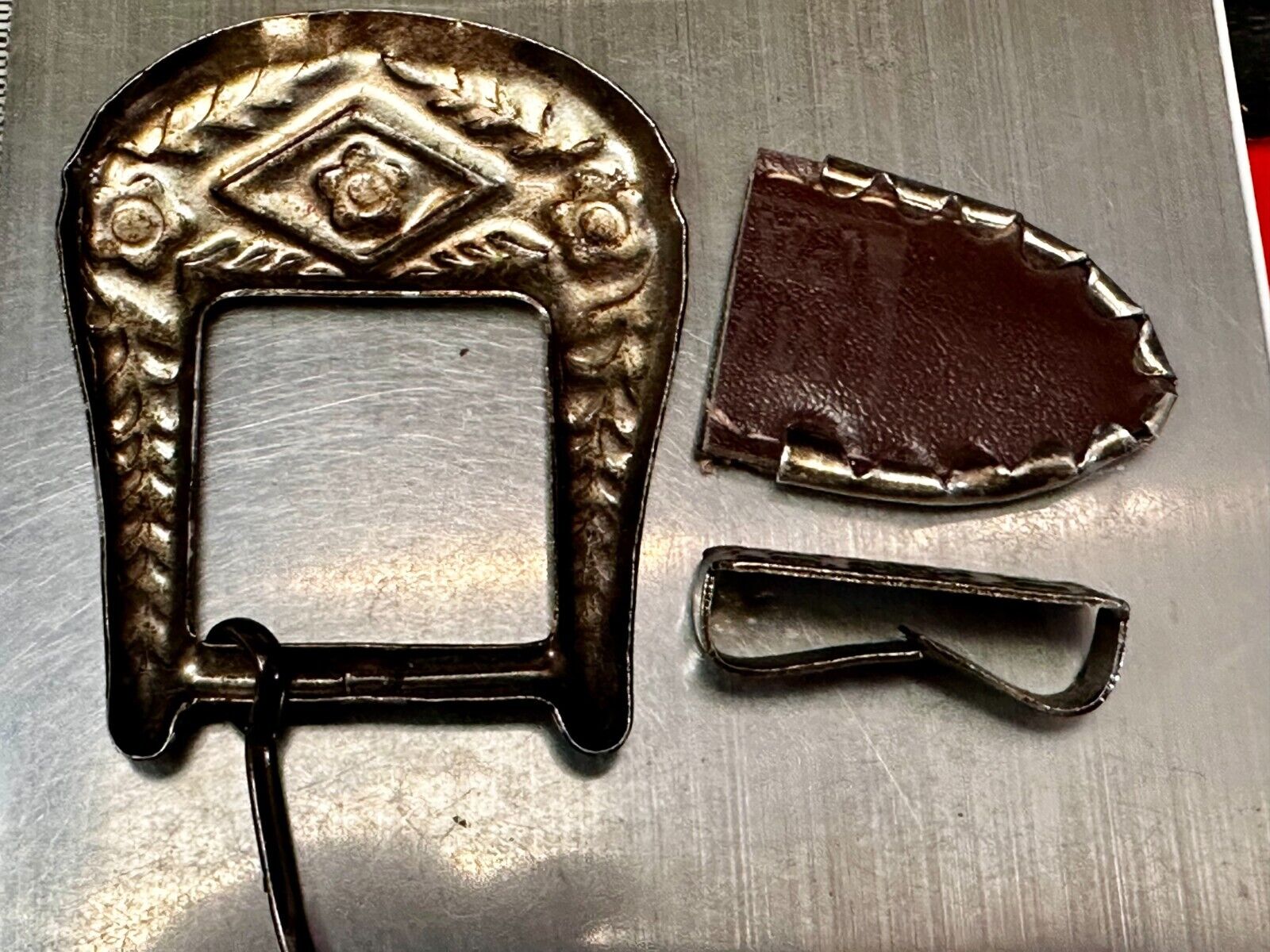 Three Piece Vintage Ranger Silver Tone Belt Buckle Set - Keeper & Tip Included