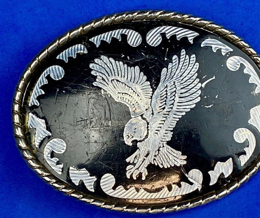 Vintage Country Western Belt Buckle Stamped W Bald Eagle Usa Rope Rodeo