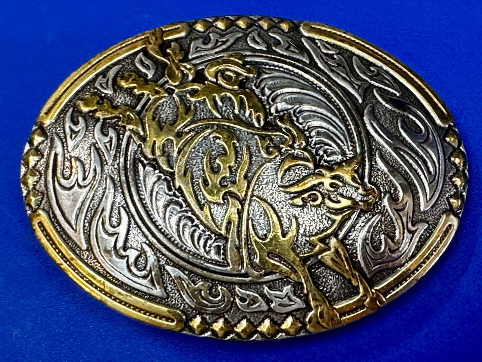 Abstract Rodeo Bull Cow Steer Ornate Two Tone Western Belt Buckle by Crumrine