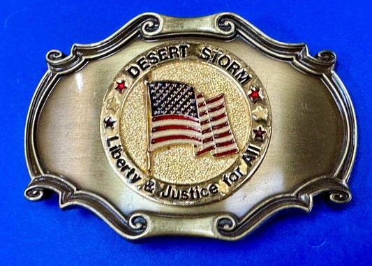 USA Flag Patriot Desert Storm Liberty & Justice for all Custom made Belt Buckle