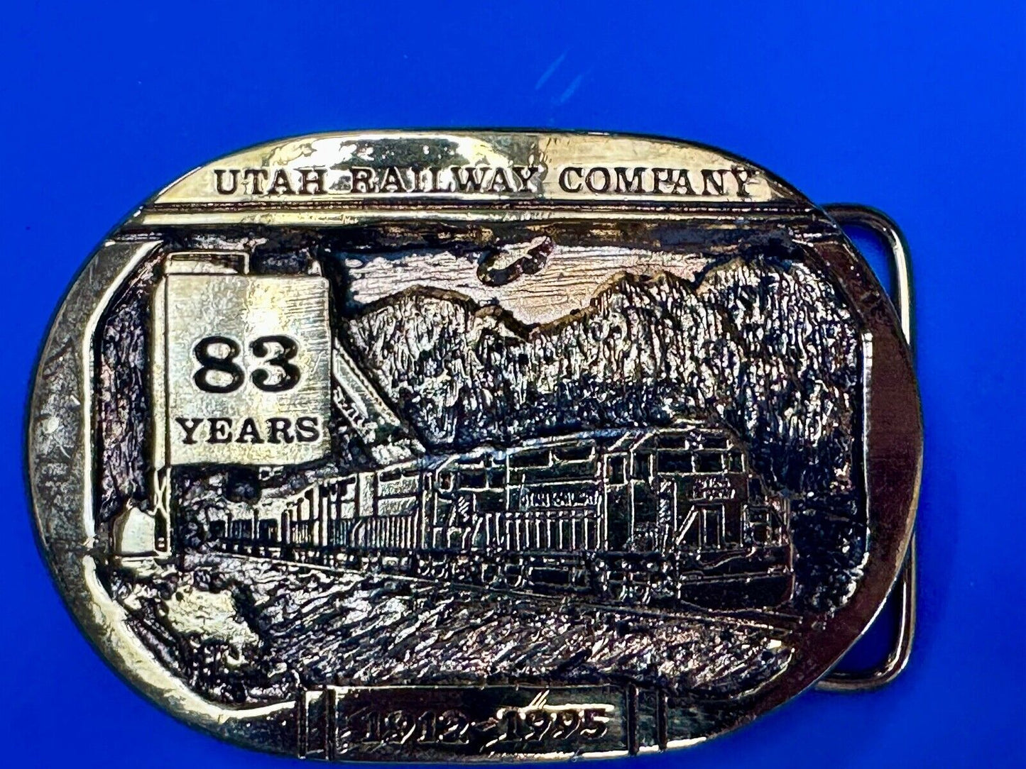 Utah Railway Co Vtg Train Railroad 83 Years Gary Prazen Bronze Art Belt Buckle